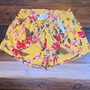 April Kiss Floral Smocked Waist Yellow Floral Shorts